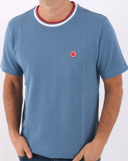 Pretty Green – Tilby Neck Stripe T-Shirt Blau