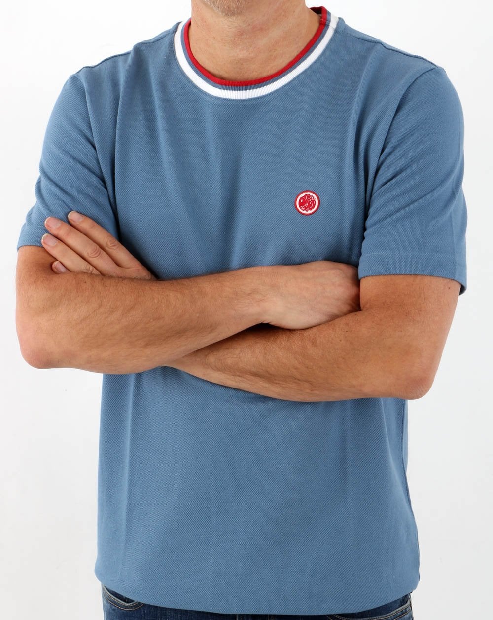 Pretty Green – Tilby Neck Stripe T-Shirt Blau