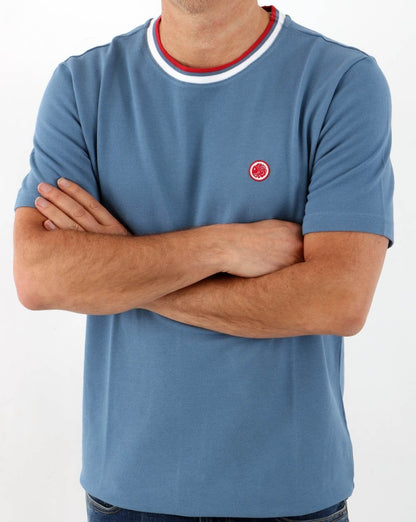 Pretty Green – Tilby Neck Stripe T-Shirt Blau