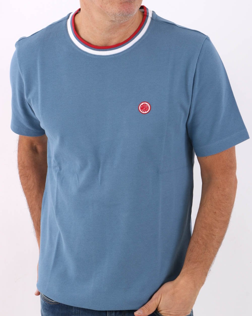 Pretty Green – Tilby Neck Stripe T-Shirt Blau