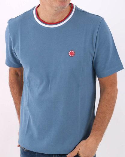 Pretty Green – Tilby Neck Stripe T-Shirt Blau