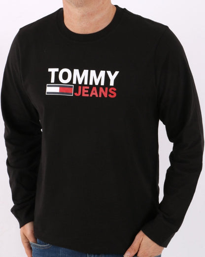 Tommy Jeans – Langärmliges Corp-T-Shirt in Schwarz