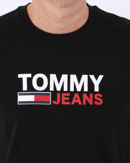 Tommy Jeans – Langärmliges Corp-T-Shirt in Schwarz