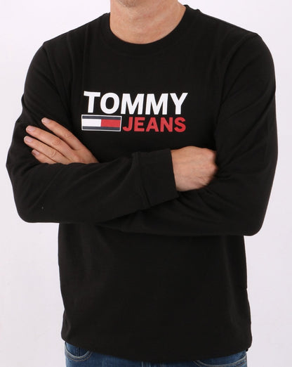 Tommy Jeans – Langärmliges Corp-T-Shirt in Schwarz