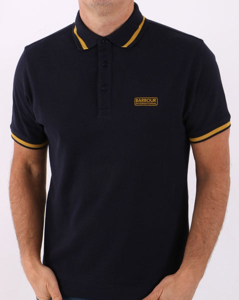 Barbour International Grid Tipped Polo Navy