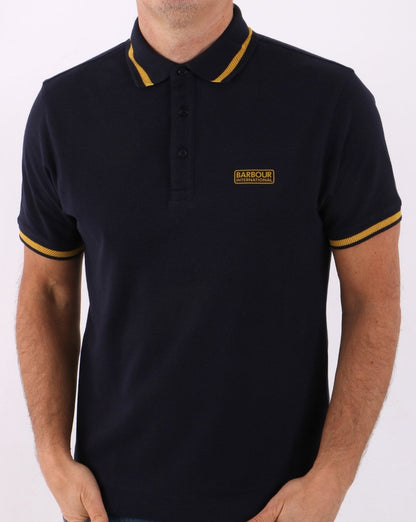 Barbour International Poloshirt mit Gittermuster, Marineblau