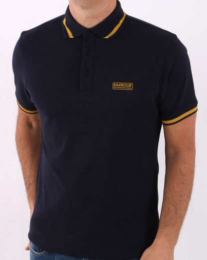 Barbour International Poloshirt mit Gittermuster, Marineblau
