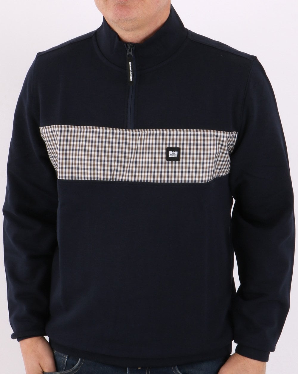 Weekend Offender – Sweatshirt mit Karomuster, Marineblau