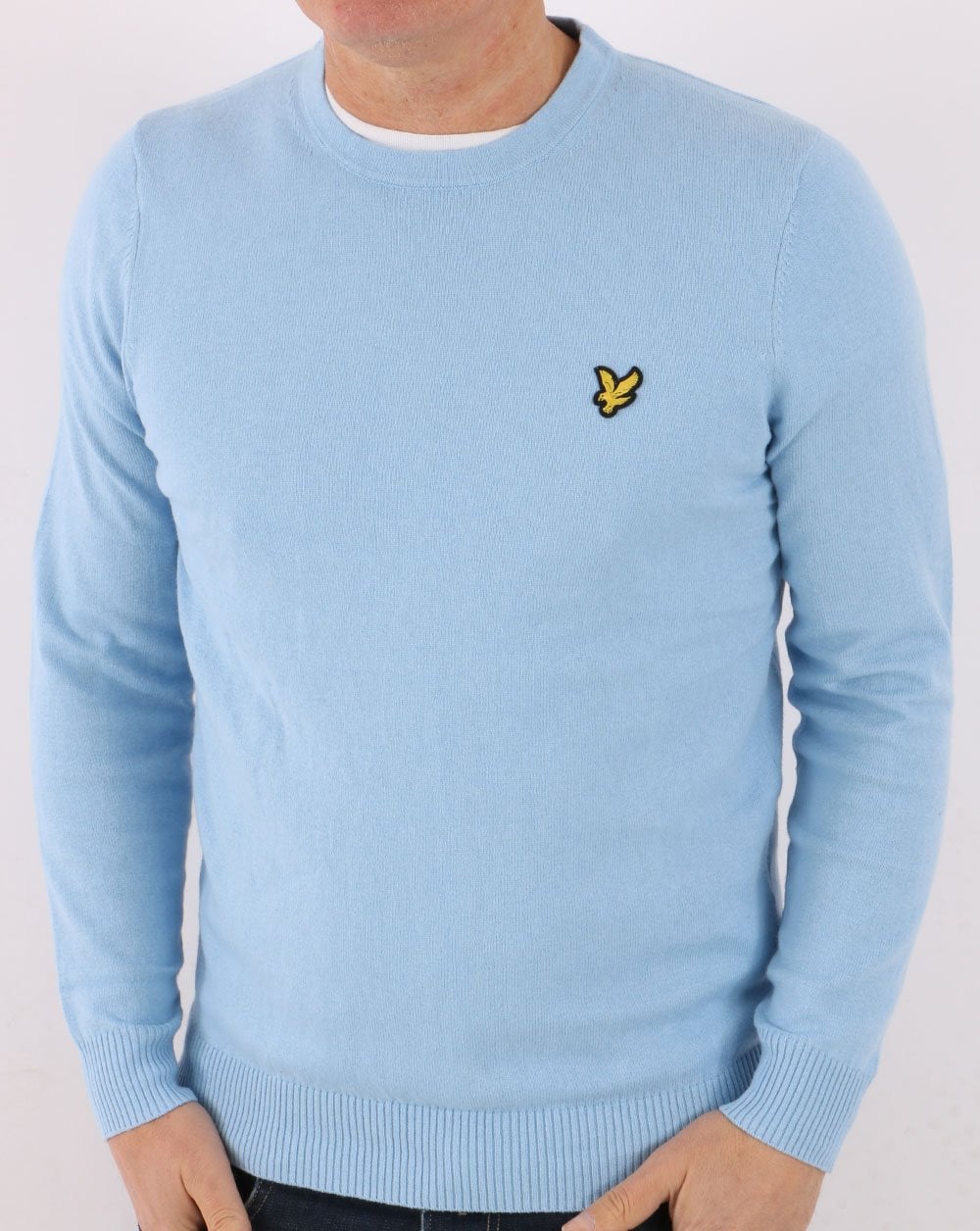 Lyle &amp; Scott Baumwoll-Merino-Strickpullover mit Rundhalsausschnitt, Himmelblau