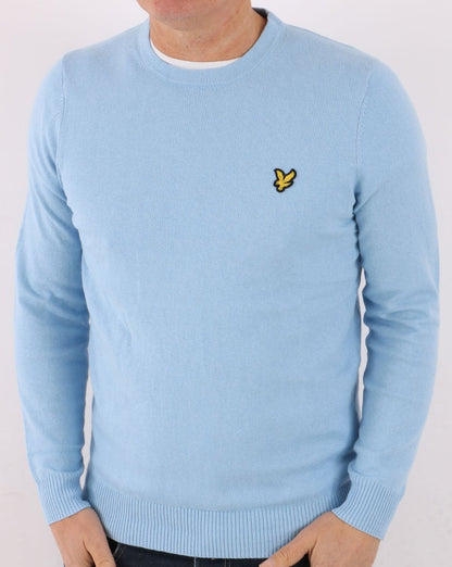 Lyle &amp; Scott Baumwoll-Merino-Strickpullover mit Rundhalsausschnitt, Himmelblau
