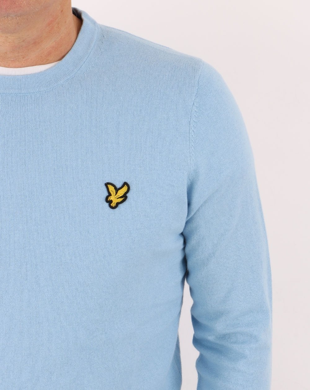 Lyle &amp; Scott Baumwoll-Merino-Strickpullover mit Rundhalsausschnitt, Himmelblau
