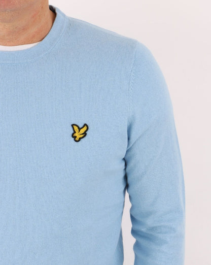 Lyle &amp; Scott Baumwoll-Merino-Strickpullover mit Rundhalsausschnitt, Himmelblau