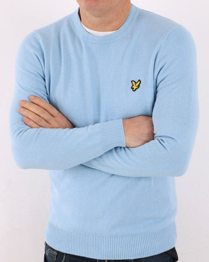 Lyle &amp; Scott Baumwoll-Merino-Strickpullover mit Rundhalsausschnitt, Himmelblau