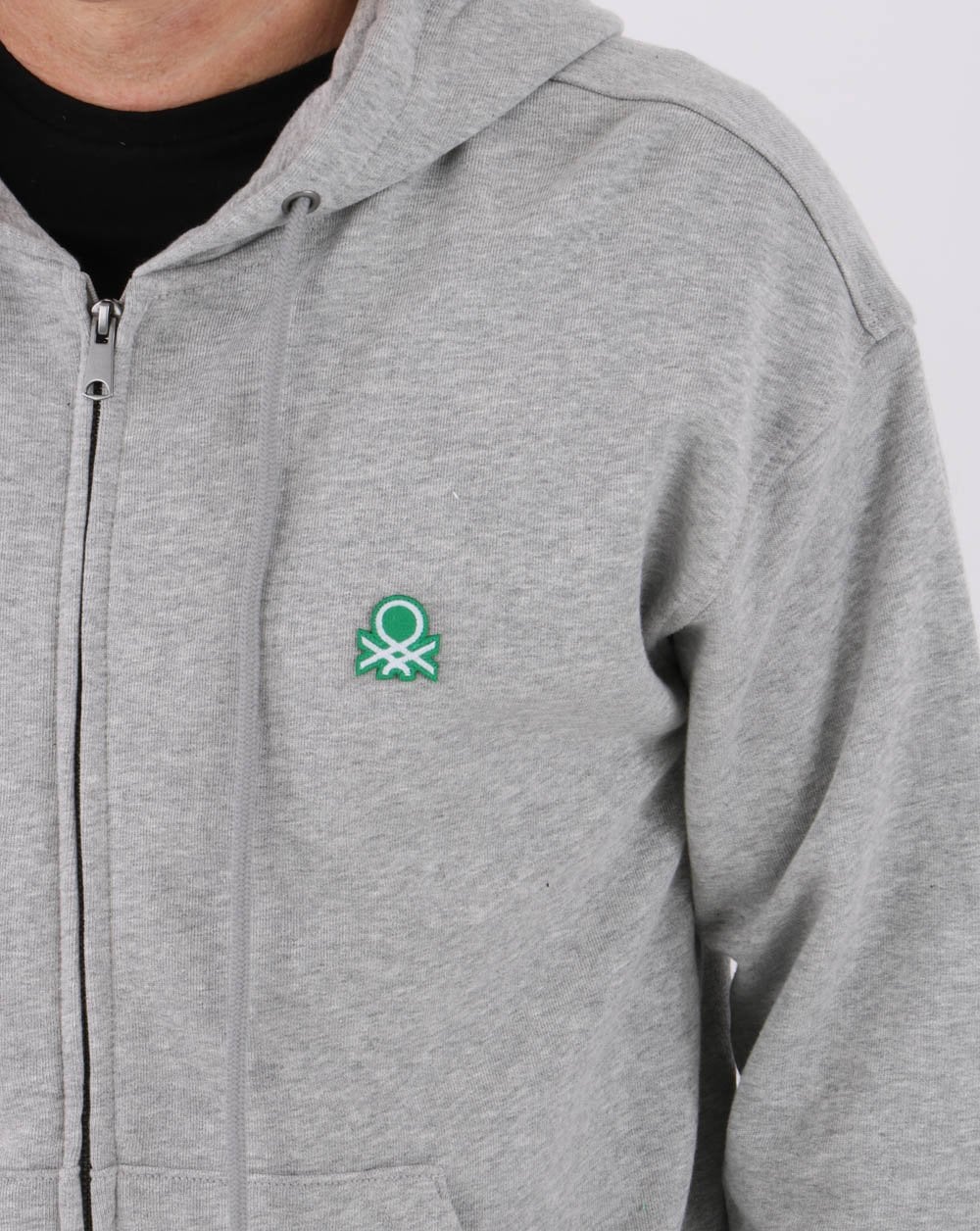 Benetton – Grauer Kapuzenpullover mit durchgehendem Reißverschluss