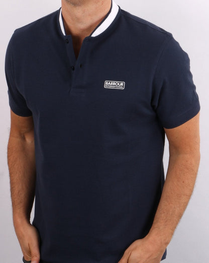 Barbour International Poloshirt mit Sportkragen und Tipped-Muster, Marineblau