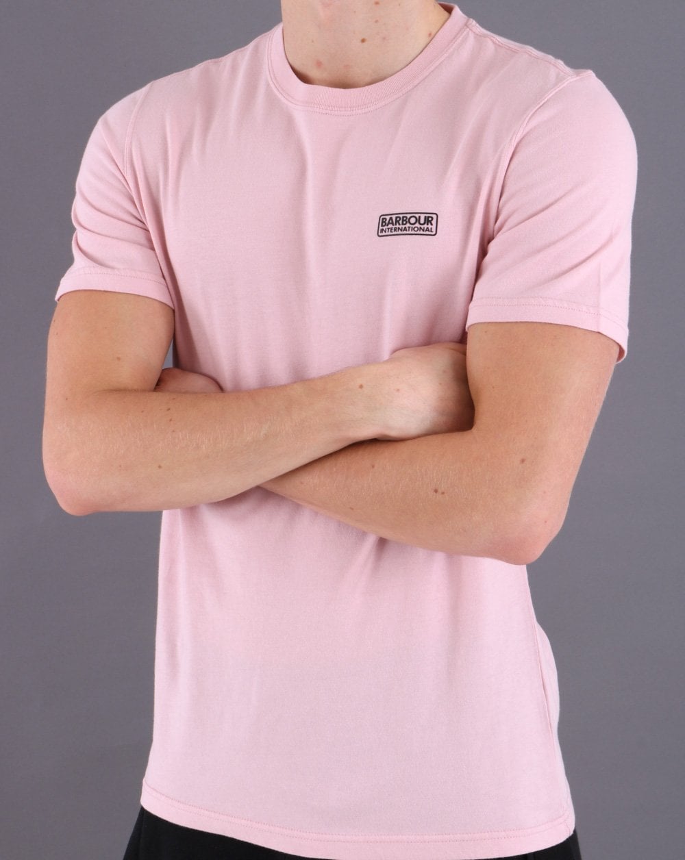 Barbour International – T-Shirt mit kleinem Logo in Aschenrosa