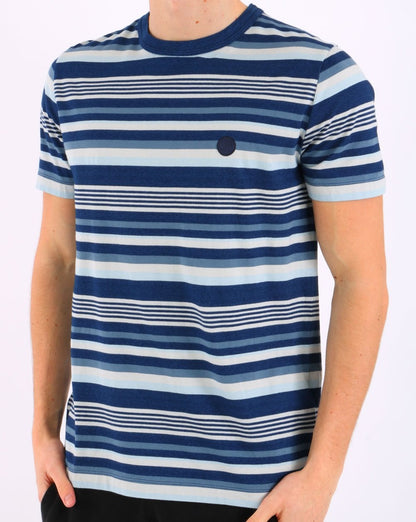 Pretty Green – T-Shirt mit Indigo-Streifen, mehrfarbig