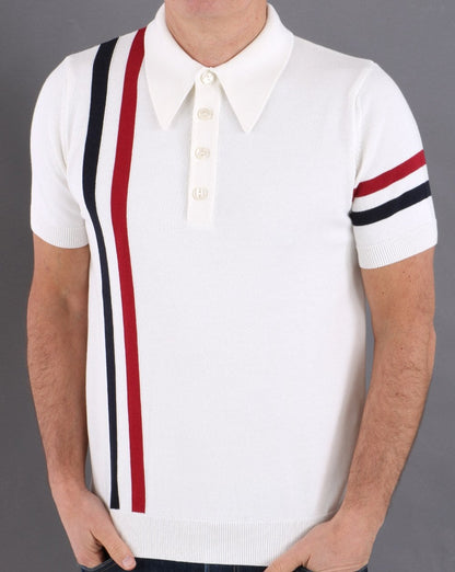 Ska &amp; Soul Racing Stripe Knit Polo Ecru