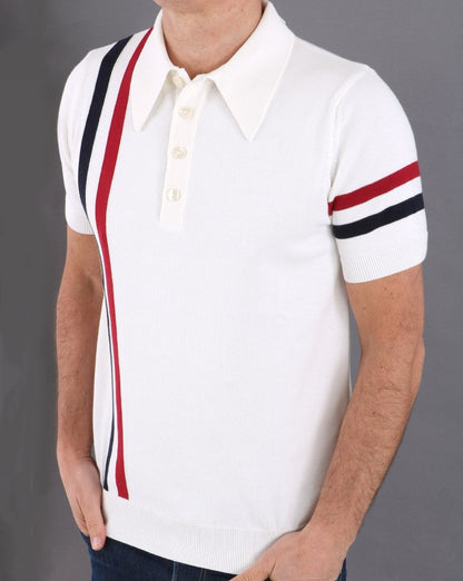 Ska &amp; Soul Racing Stripe Knit Polo Ecru