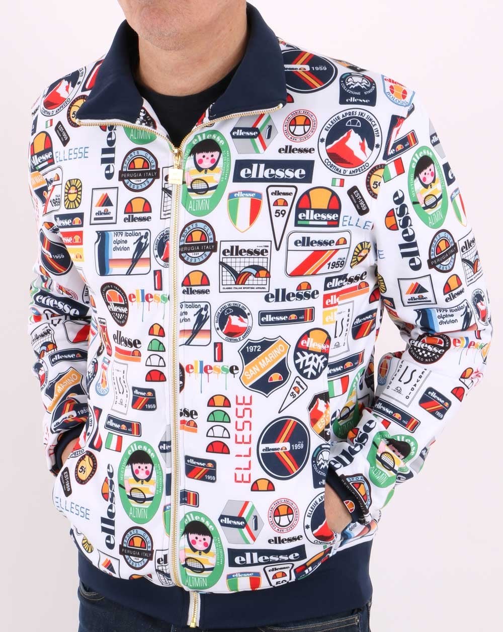 Ellesse – Trainingsjacke mit Badge, Weiß/Mehrfarbig