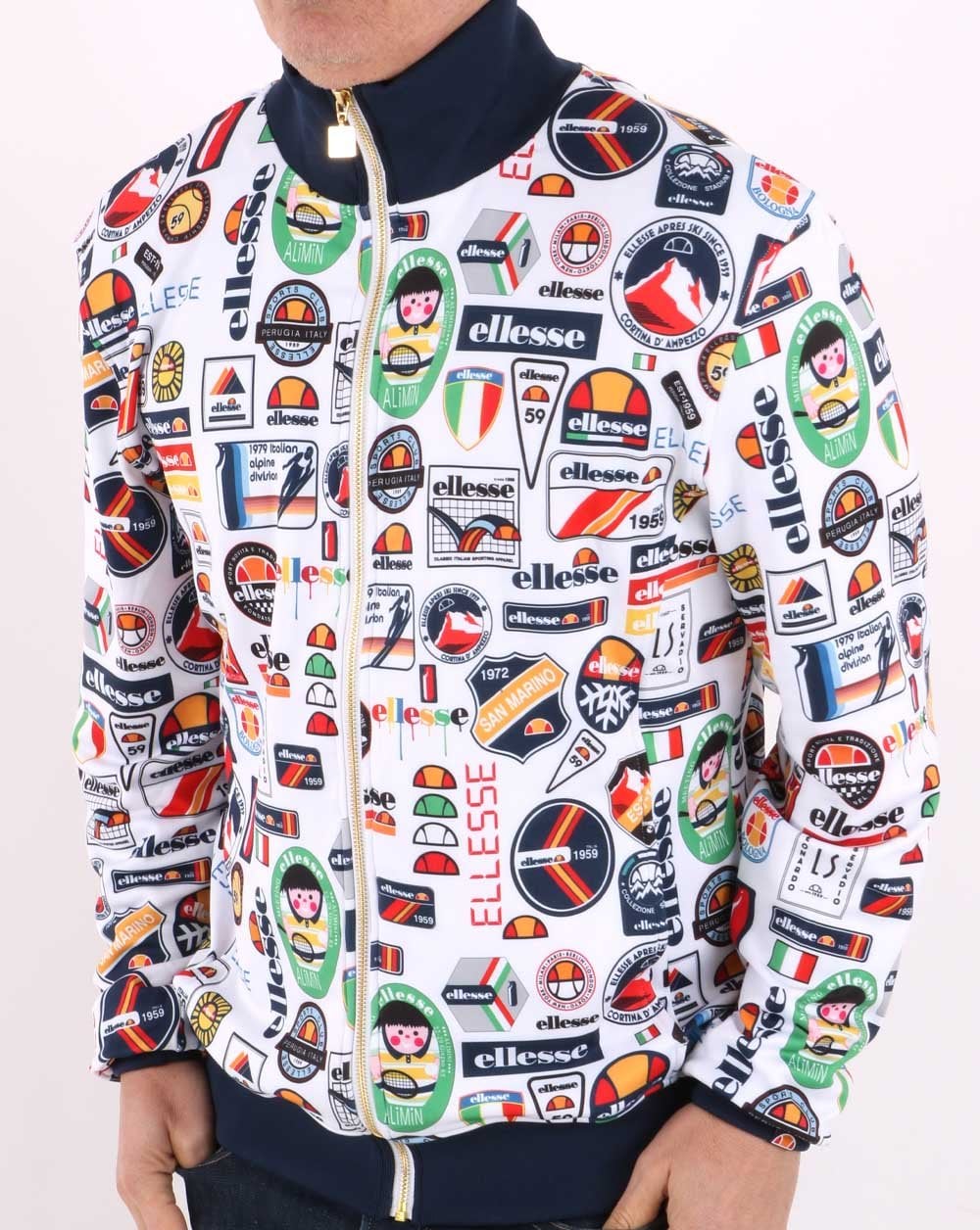 Ellesse – Trainingsjacke mit Badge, Weiß/Mehrfarbig