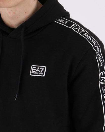 Emporio Armani – EA7 – Kapuzenpullover mit Logo-Tape in Schwarz