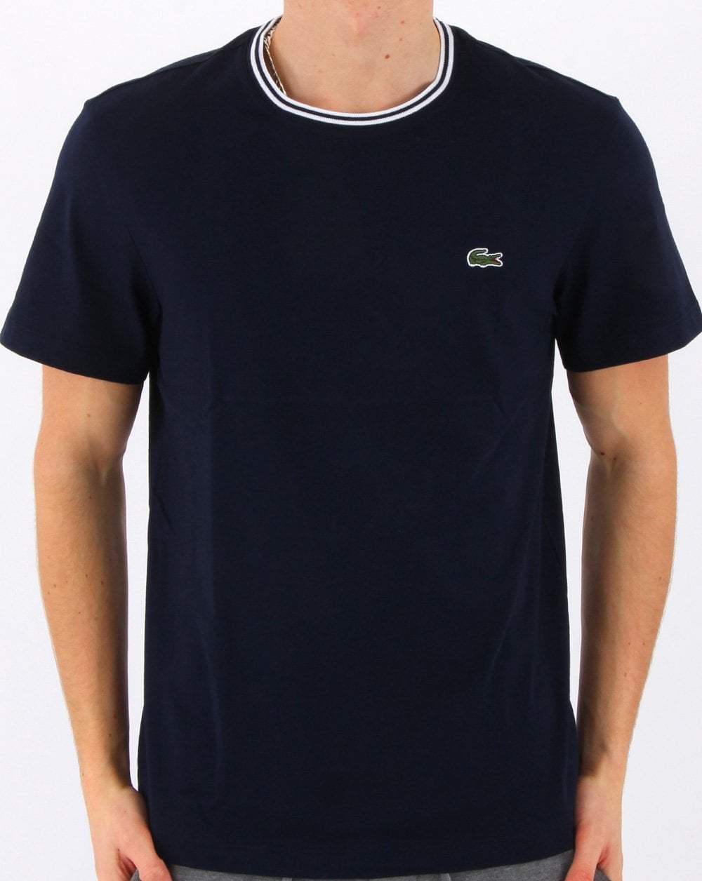 Lacoste Striped Crew Neck T-shirt Navy