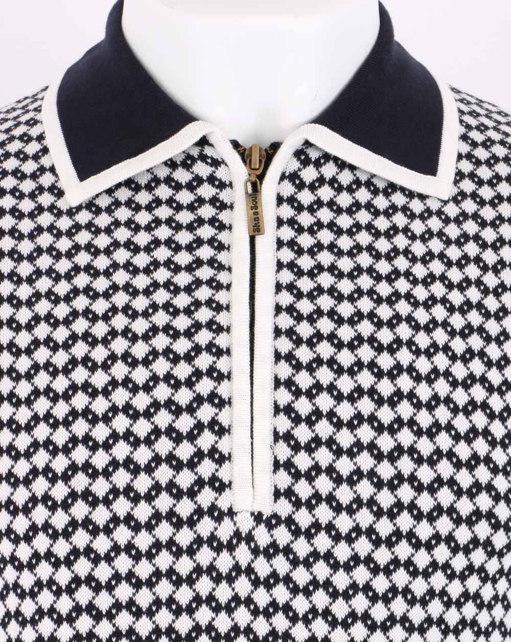 Ska & Soul Diamond Knit Polo Shirt Navy