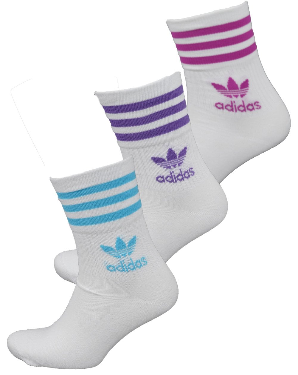 Adidas Originals Mid Cut Crew Socken 3er-Pack Weiß/Blau/Lila