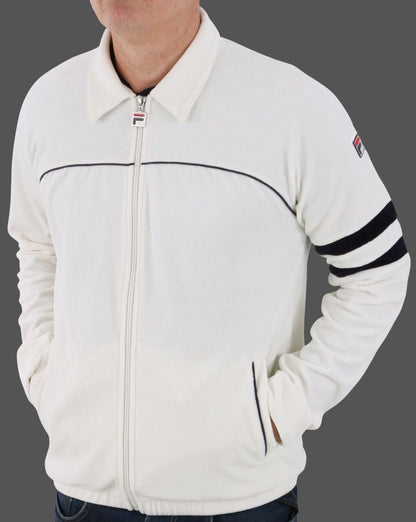 Fila Vintage Sammy-Frankie Velours-Trainingsjacke Off White/Marineblau