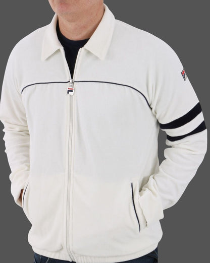 Fila Vintage Sammy-Frankie Velours-Trainingsjacke Off White/Marineblau