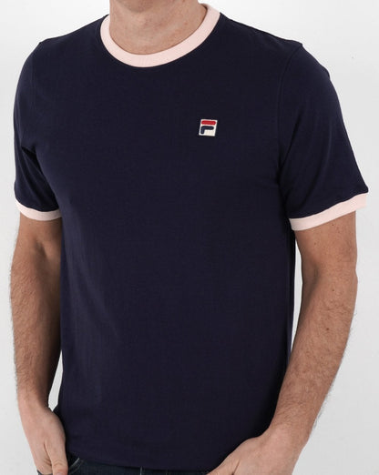 Fila Vintage Ringer T-Shirt Marineblau/Pink