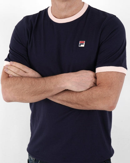 Fila Vintage Ringer T-Shirt Marineblau/Pink