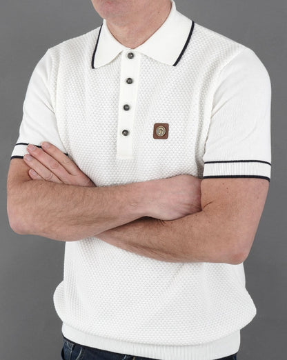 Strukturiertes Strick-Poloshirt Trojan Ecru