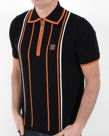 Trojan Gestreiftes Strick-Poloshirt Schwarz