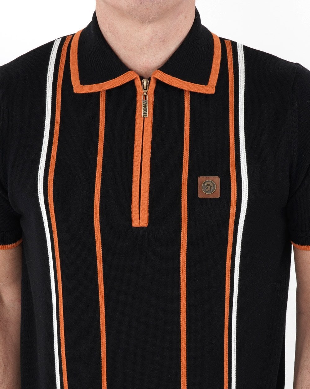 Trojan Striped Knit Polo Shirt Black