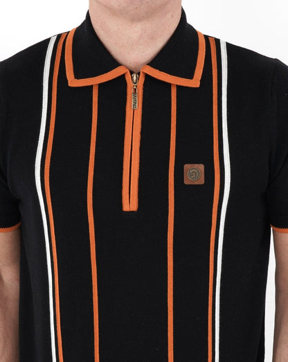 Trojan Gestreiftes Strick-Poloshirt Schwarz