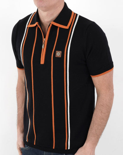 Trojan Gestreiftes Strick-Poloshirt Schwarz