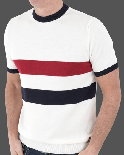 Trojan Gestreiftes Strick-T-Shirt Ecru