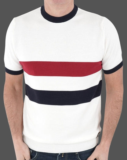 Trojan Gestreiftes Strick-T-Shirt Ecru