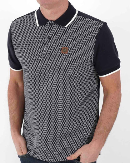 Trojan – Poloshirt mit geometrischem Panel, Marineblau