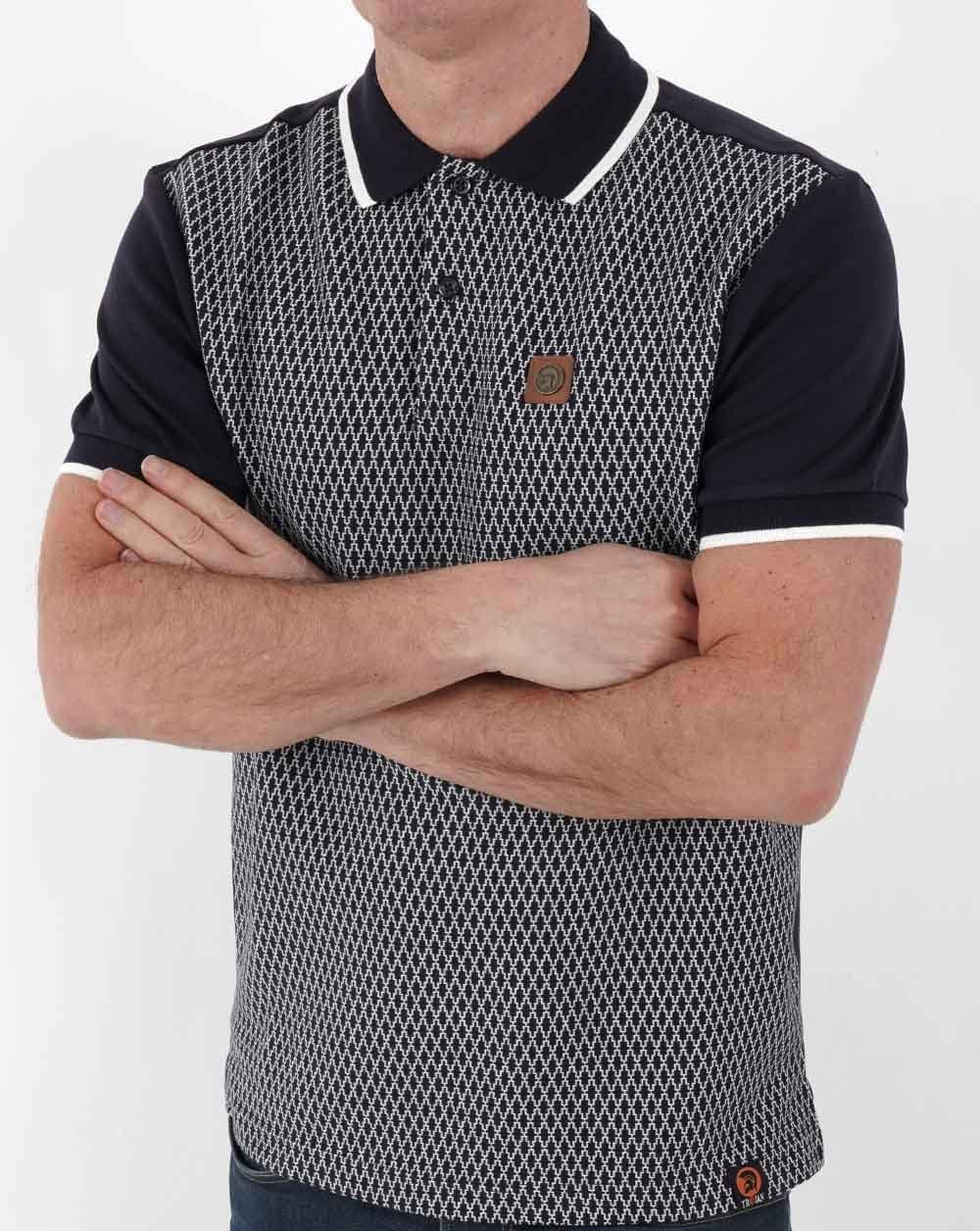 Trojan – Poloshirt mit geometrischem Panel, Marineblau