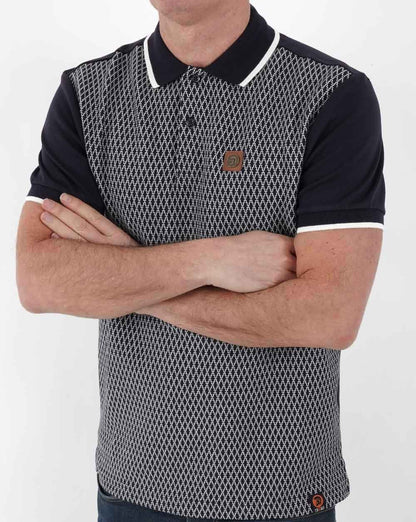 Trojan – Poloshirt mit geometrischem Panel, Marineblau