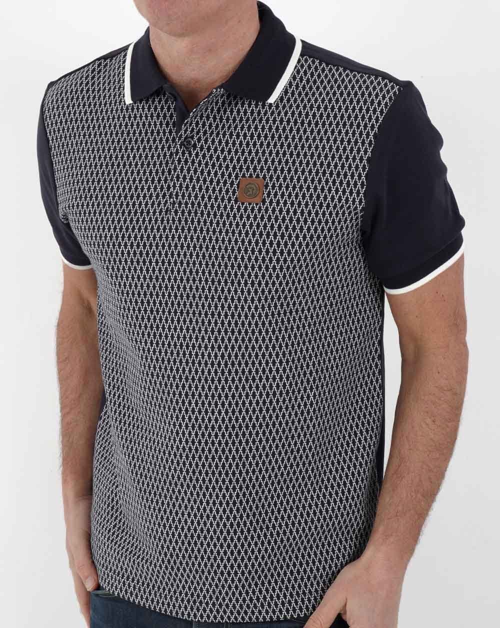 Trojan – Poloshirt mit geometrischem Panel, Marineblau