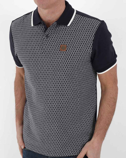 Trojan – Poloshirt mit geometrischem Panel, Marineblau