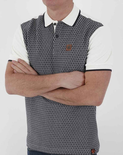 Trojan Poloshirt mit geometrischem Panel, Ecru