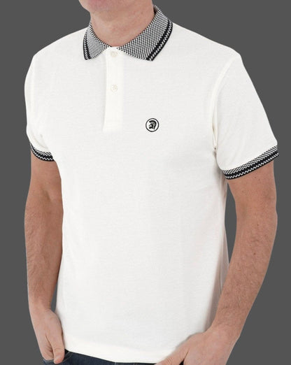 Poloshirt „Trojan“ mit Schachbrettbesatz Ecru