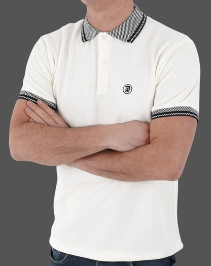 Poloshirt „Trojan“ mit Schachbrettbesatz Ecru