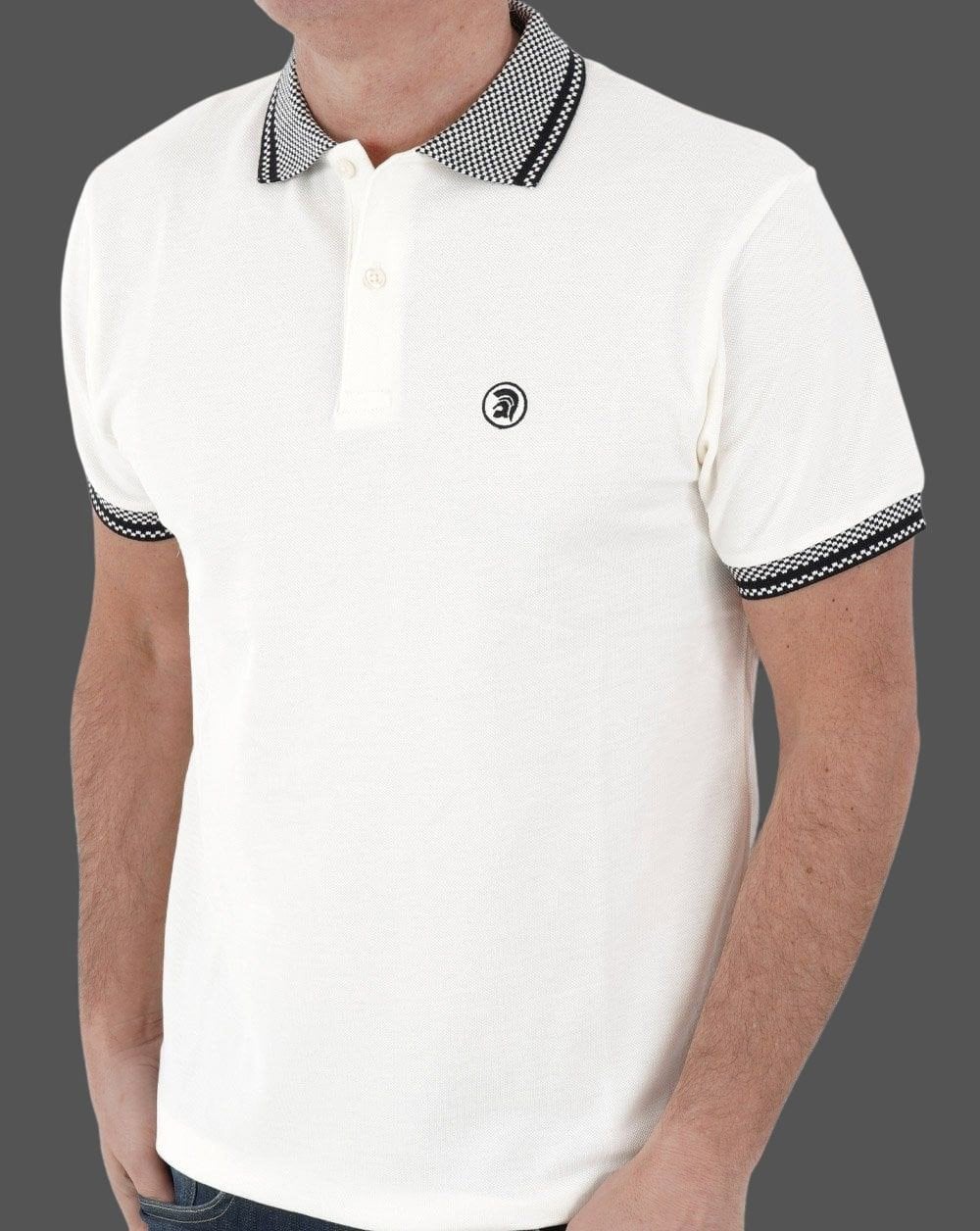Poloshirt „Trojan“ mit Schachbrettbesatz Ecru