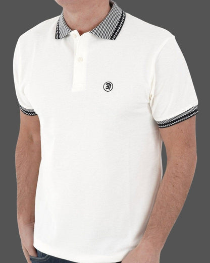 Poloshirt „Trojan“ mit Schachbrettbesatz Ecru